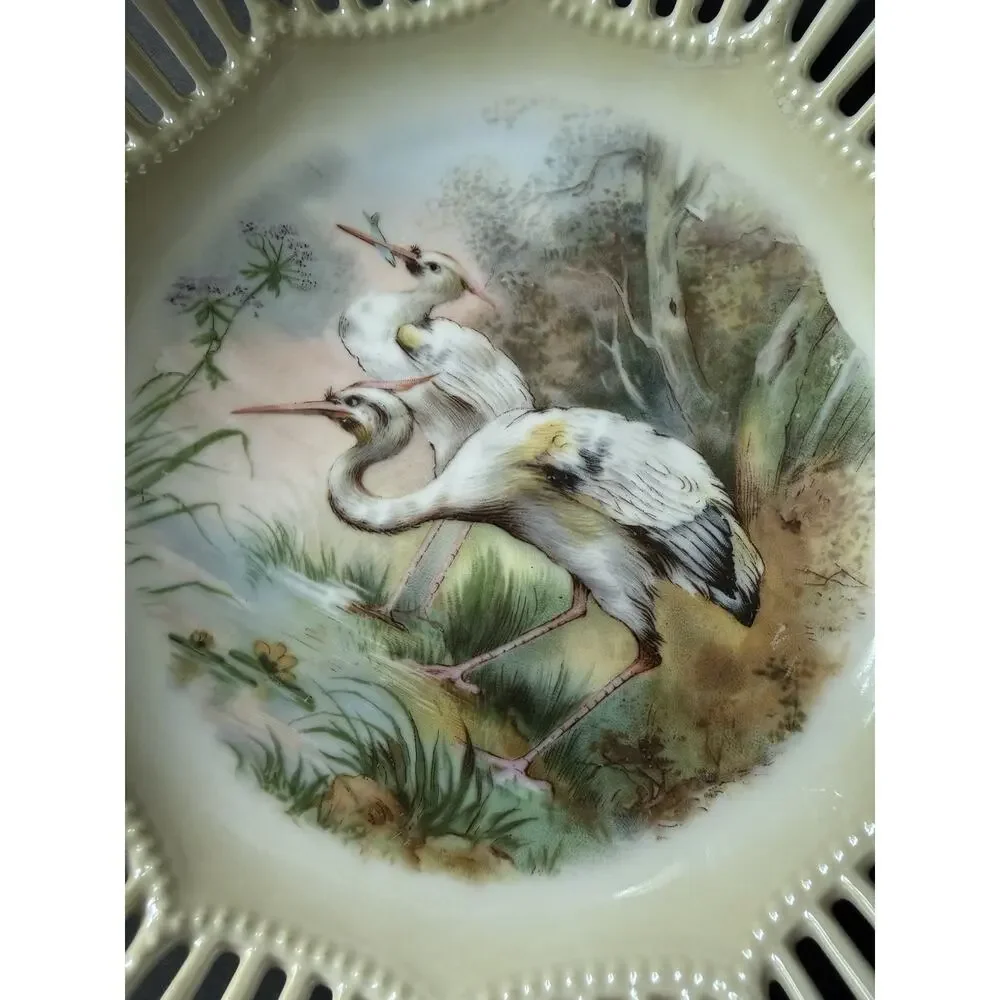 Vtg Schumann Bavaria Chateau Dresden Heron Reticulated Porcelain Plate 7.5”